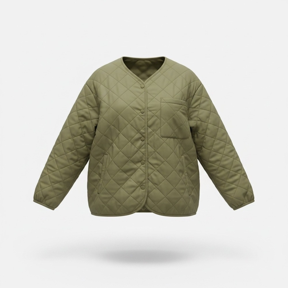 Nordstrom Quilted Liner Jacket‎ Medium Olive Green Diamond Stitch Snap Front